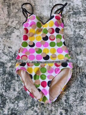 Be Creative Polka Dot Multicolor Psychedelic Tankini Swimsuit Size LARGE